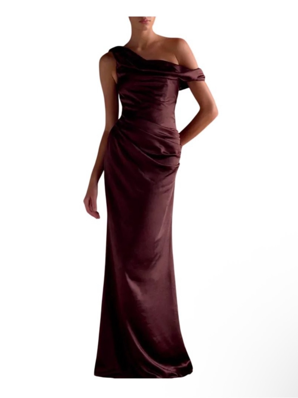 Meshki One-Shoulder Evening Gown in Chocolate